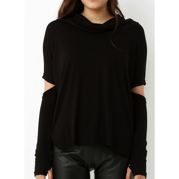 Bambina Mia - Black Elbow-Cutout Cowl Neck Top - Picture 4 of 4